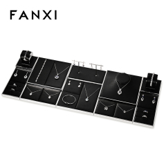 FANXI JS109 black pu leather jewelry square style ring pendant earring exhibition