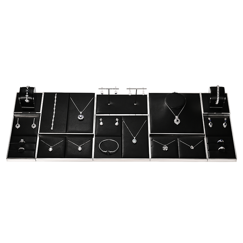 FANXI JS109 black pu leather jewelry square style ring pendant earring exhibition