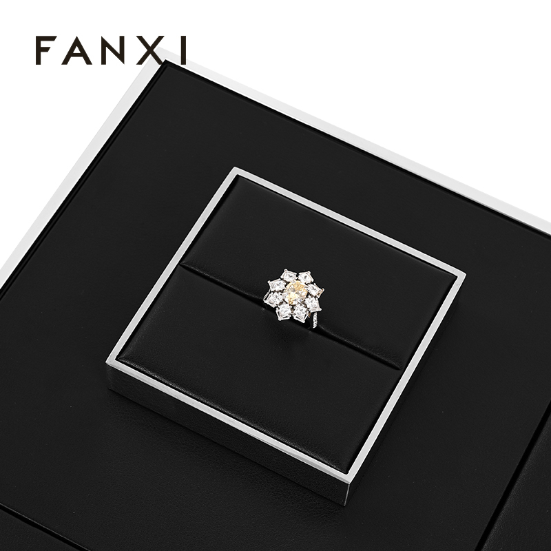 FANXI TT253 black pu leather jewelry square style ring pendant earring exhibition