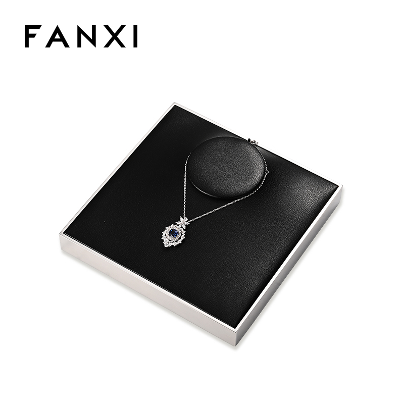 FANXI JS109 black pu leather jewelry square style ring pendant earring exhibition
