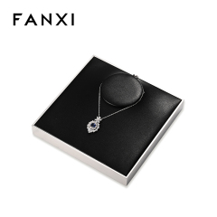 FANXI JS109 black pu leather jewelry square style ring pendant earring exhibition