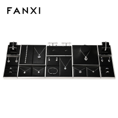 FANXI JS109 black pu leather jewelry square style ring pendant earring exhibition
