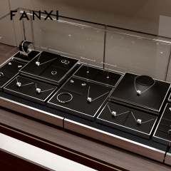 FANXI JS109 black pu leather jewelry square style ring pendant earring exhibition