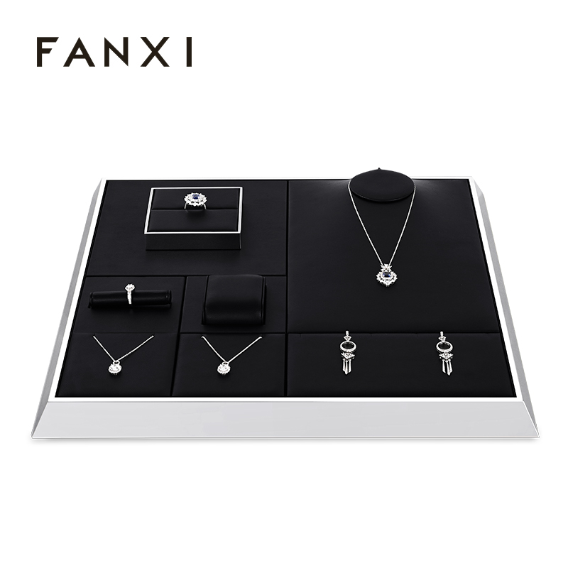 FANXI TT253 black pu leather jewelry square style ring pendant earring exhibition