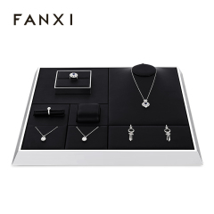 FANXI TT253 black pu leather jewelry square style ring pendant earring exhibition