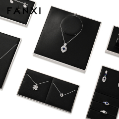 FANXI JS109 black pu leather jewelry square style ring pendant earring exhibition