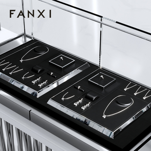 FANXI TT253 black pu leather jewelry square style ring pendant earring exhibition