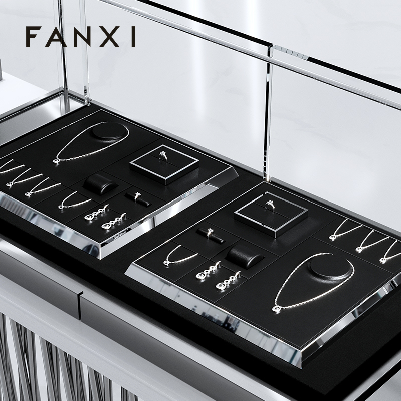 FANXI TT253 black pu leather jewelry square style ring pendant earring exhibition