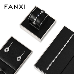 FANXI JS109 black pu leather jewelry square style ring pendant earring exhibition