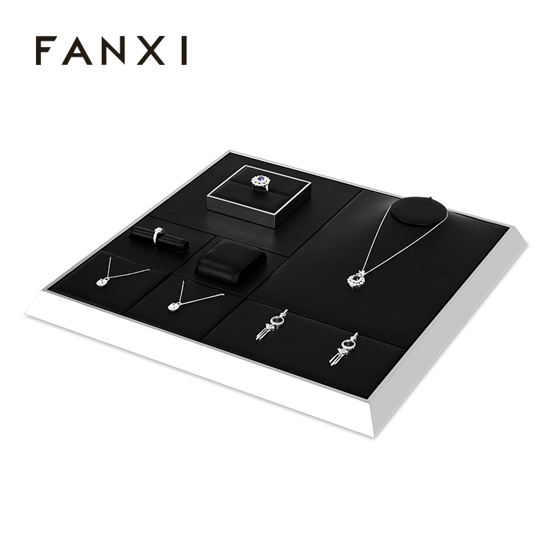 FANXI TT253 black pu leather jewelry square style ring pendant earring exhibition