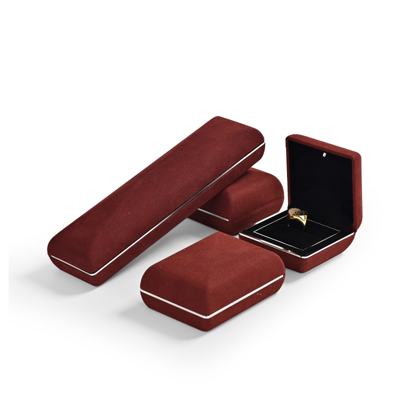 Wine red microfiber jewelry packing box with led light TC-H06003