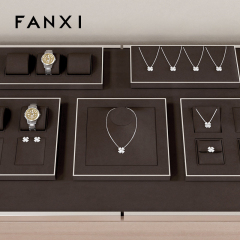 Fashion brown microfiber with silver metal frame jewelry display set JS096