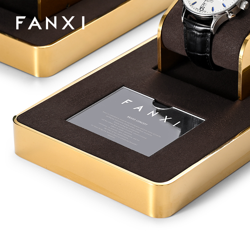 FANXI new arrival design JS104 metal frame microfiber interior watch display for showcase