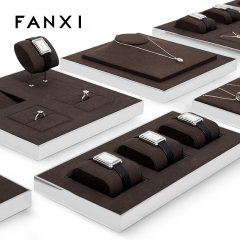 Fashion brown microfiber with silver metal frame jewelry display set JS096