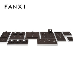 Fashion brown microfiber with silver metal frame jewelry display set JS096