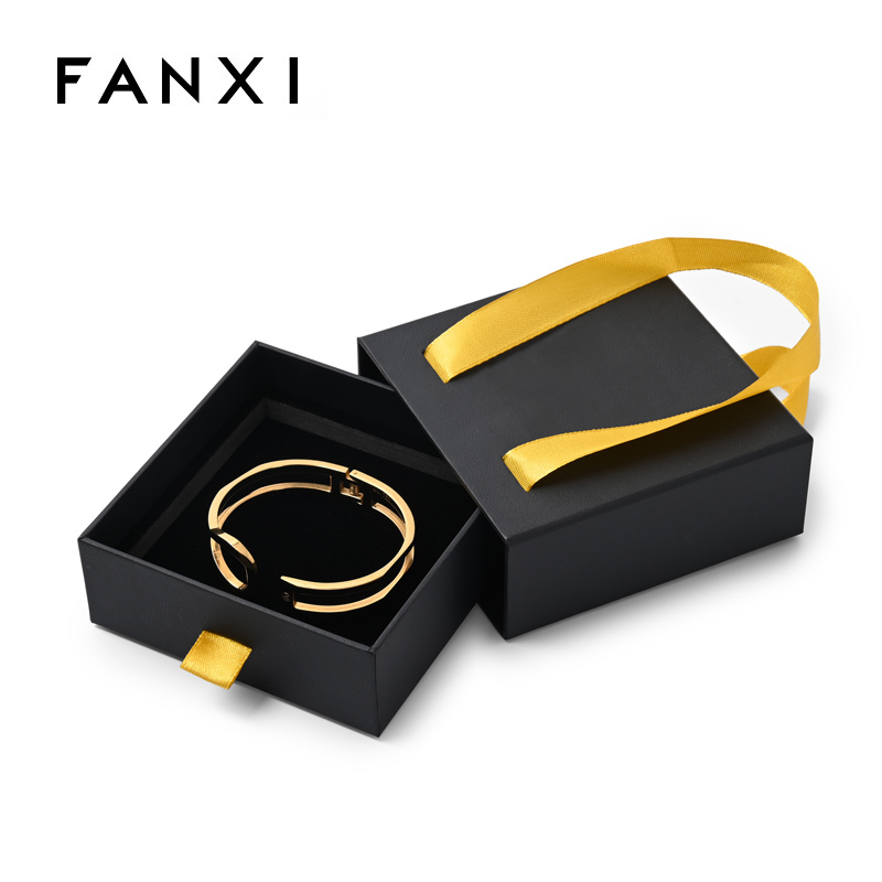 Custom paper box for bracelet with ribbon handle