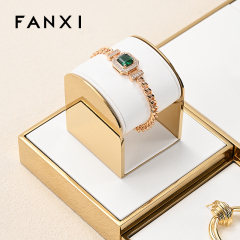 FANXI JS108 Luxury White PU Leather Gold Metal Jewellery Display Stand Freestyle Display Tray