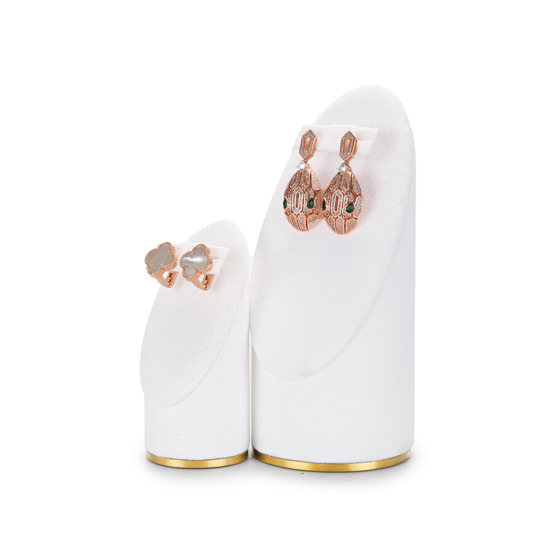 FANXI TT033 elegant white microfiber jewelry display set with golden metal frame base