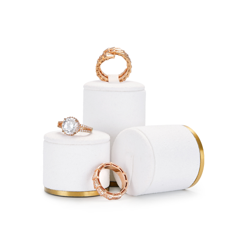 FANXI TT033 elegant white microfiber jewelry display set with golden metal frame base
