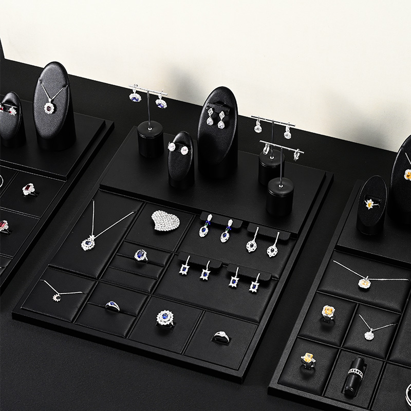 FANXI original design TT250 elegant black pu leather jewelry display sets for jewelry stores