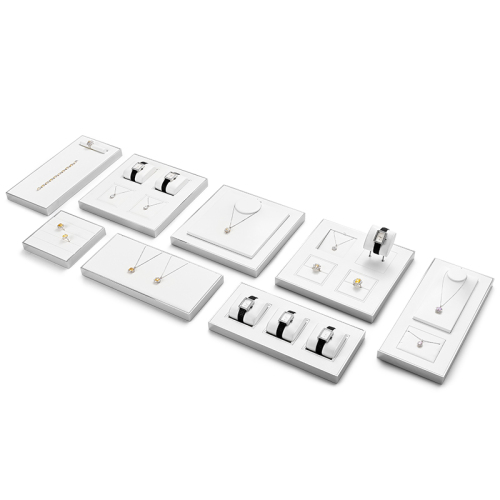 FANXI JS097 white PU leather with silver metal jewelry watches ring pendant earring exhibition