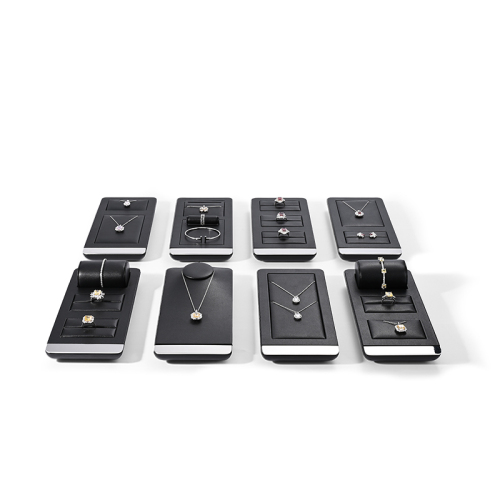 FANXI TT258 Luxury design Jewelry Display Black PU Leather With Silver Metal For jewelry watches display showcaseTray Microfiber Display Jewelry Necklace Display