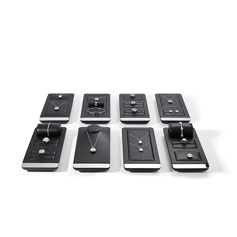 FANXI TT258 Luxury design Jewelry Display Black PU Leather With Silver Metal For jewelry watches display showcaseTray Microfiber Display Jewelry Necklace Display