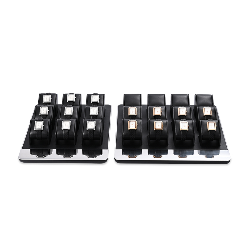 FANXI TT258 Luxury design Jewelry Display Black PU Leather With Silver Metal For jewelry watches display showcaseTray Microfiber Display Jewelry Necklace Display