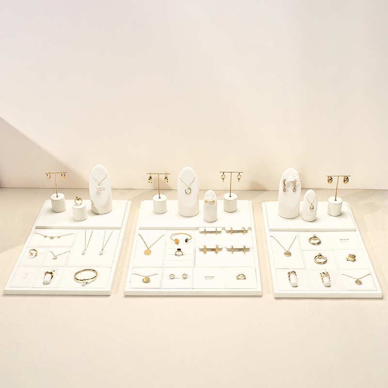 New fashion design beige microfiber jewelry display set for rings earrings pendants bracelet