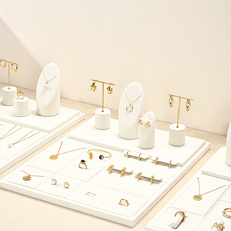 New fashion design beige microfiber jewelry display set for rings earrings pendants bracelet