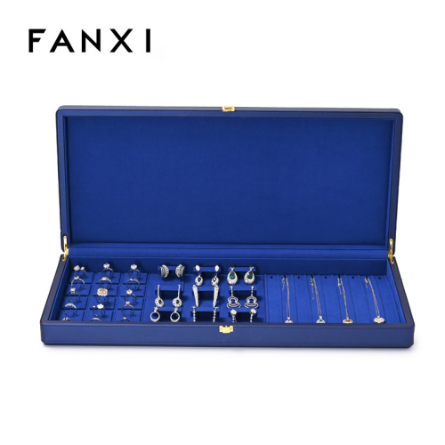 Custom nice blue pu leather with microfiber jewelry case organizer
