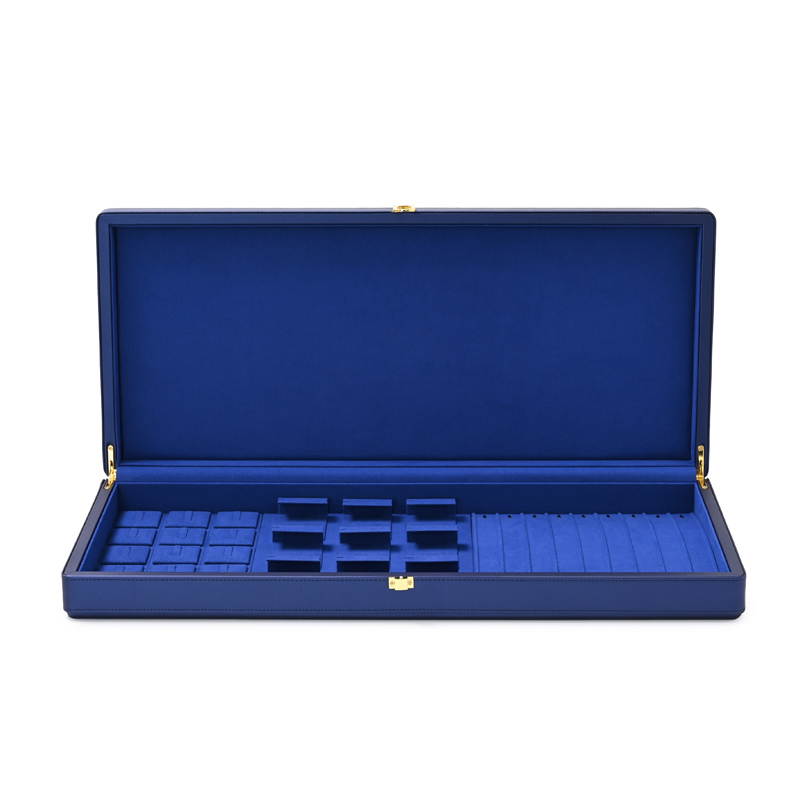 Custom nice blue pu leather with microfiber jewelry case organizer