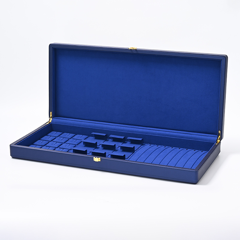 Custom nice blue pu leather with microfiber jewelry case organizer