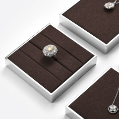 FANXI JS112 new arrival coffee color microfiber jewelry display set with silver metal frame