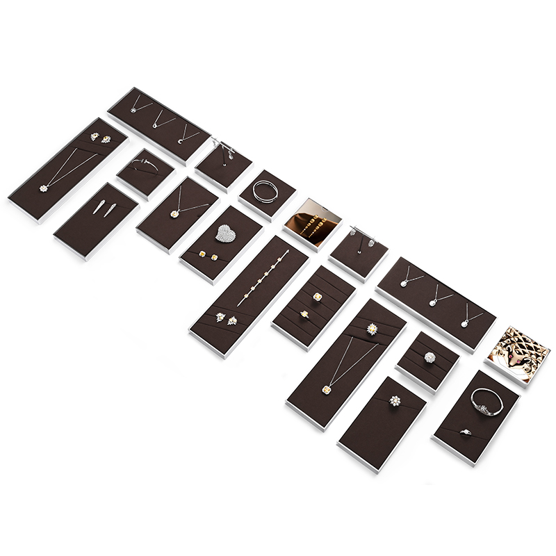FANXI JS112 new arrival coffee color microfiber jewelry display set with silver metal frame