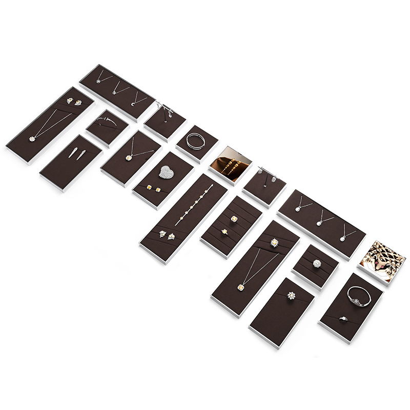 FANXI JS112 new arrival coffee color microfiber jewelry display set with silver metal frame