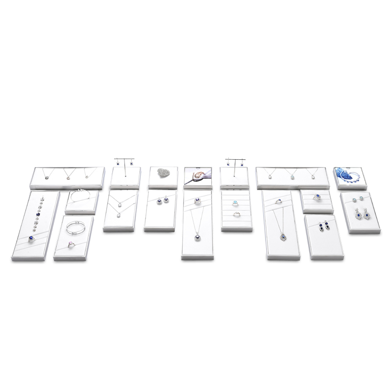 FANXI JS111 new design white pu leather full collection jewelry display set with silver metal frame
