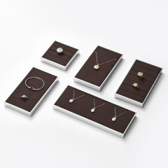 FANXI JS112 new arrival coffee color microfiber jewelry display set with silver metal frame