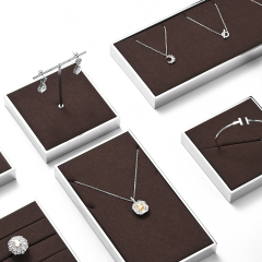 FANXI JS112 new arrival coffee color microfiber jewelry display set with silver metal frame