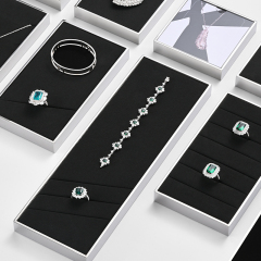JS110 elegant black microfiber jewelry display set with silver metal frame