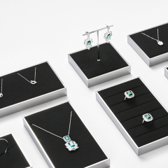 JS110 elegant black microfiber jewelry display set with silver metal frame