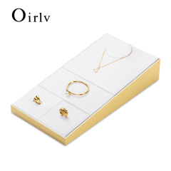 FANXI P142 white pu leather with gold metal frame jewelry display set