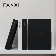 FANXI new design P151 black pu leather outside with black microfiber inside book shape jewelry display tray