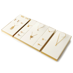 FANXI P144 beige microfiber with gold metal frame jewelry display set for showcase