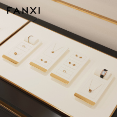 FANXI TT260 soft beige microfiber jewelry display set with gold metal frame