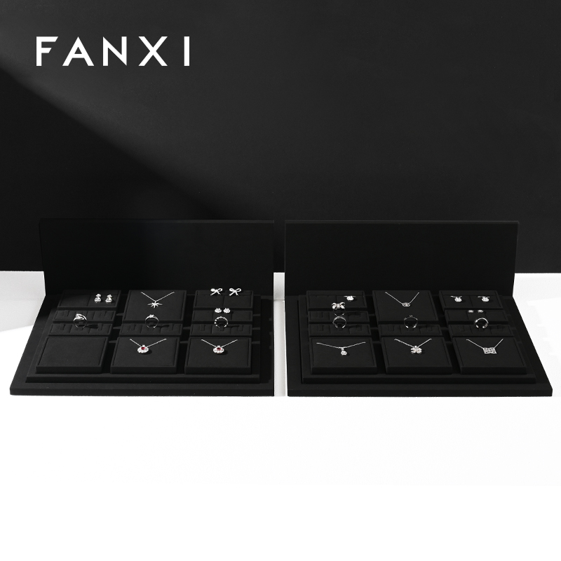TT268 Soft black microfiber jewelry display set with advertising background board