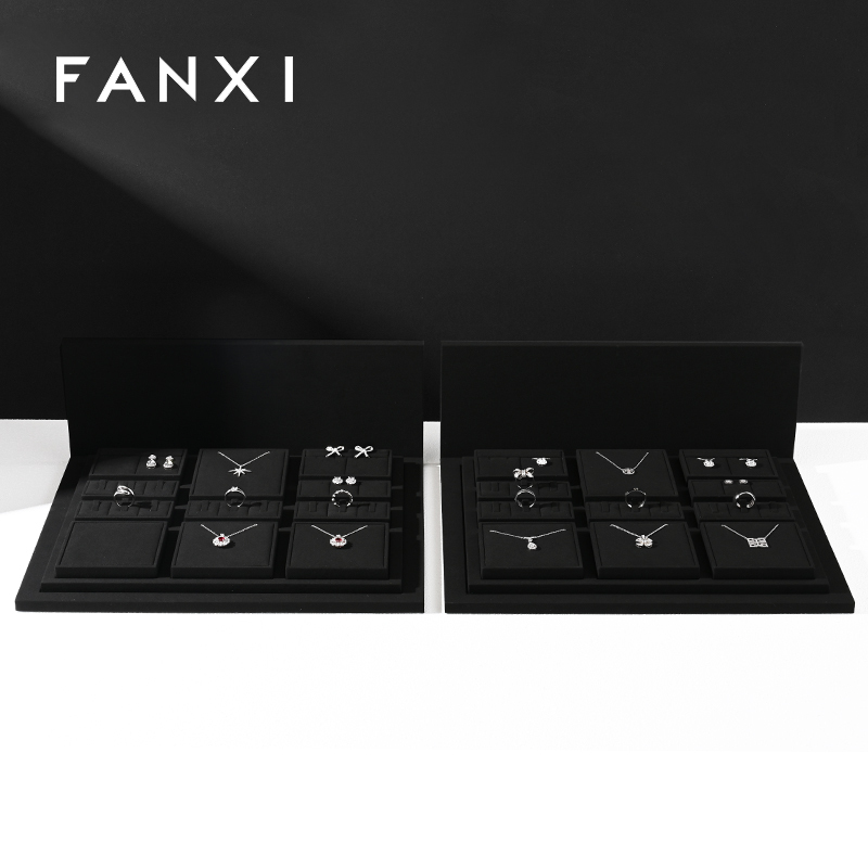 TT268 Soft black microfiber jewelry display set with advertising background board