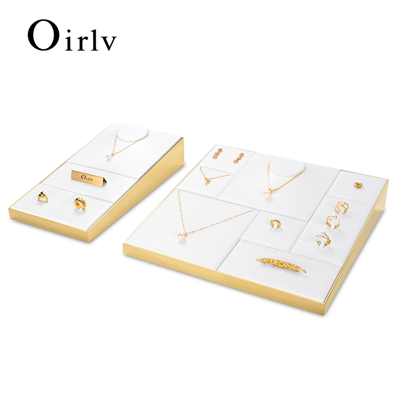 FANXI P142 white pu leather with gold metal frame jewelry display set