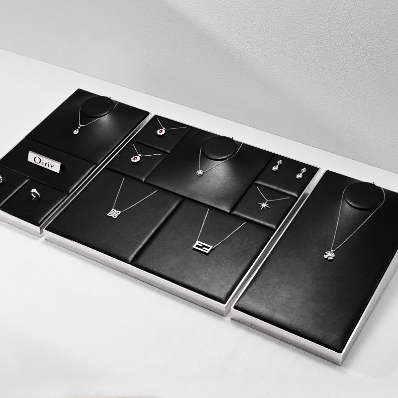 FANXI P143 high end black pu leather jewelry display tray for necklace rings earrings