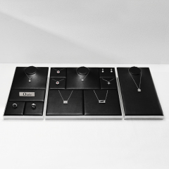 FANXI P143 high end black pu leather jewelry display tray for necklace rings earrings